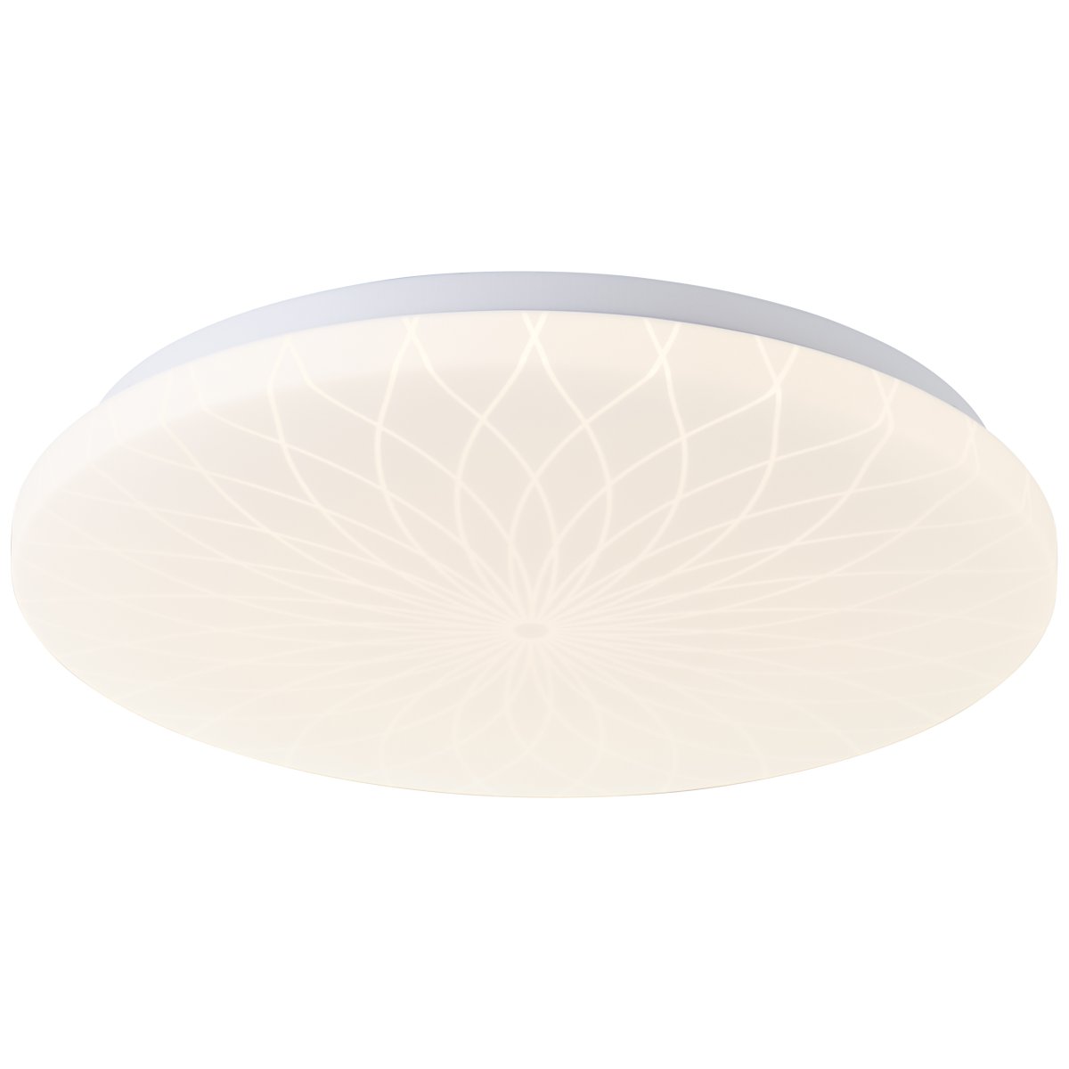 Farah Ø34 Blanc plafonnier De Brilliant - La source lumineuse LED int&eacute;gr&eacute;e produit une lumi&egrave;re blanc chaud (3000 K) et une luminosit&eacute; de 2600 lumens, id&eacute;ale pour cr&eacute;er un environnement agr&eacute;able et lumineux, comme un couloir ou une cuisine.