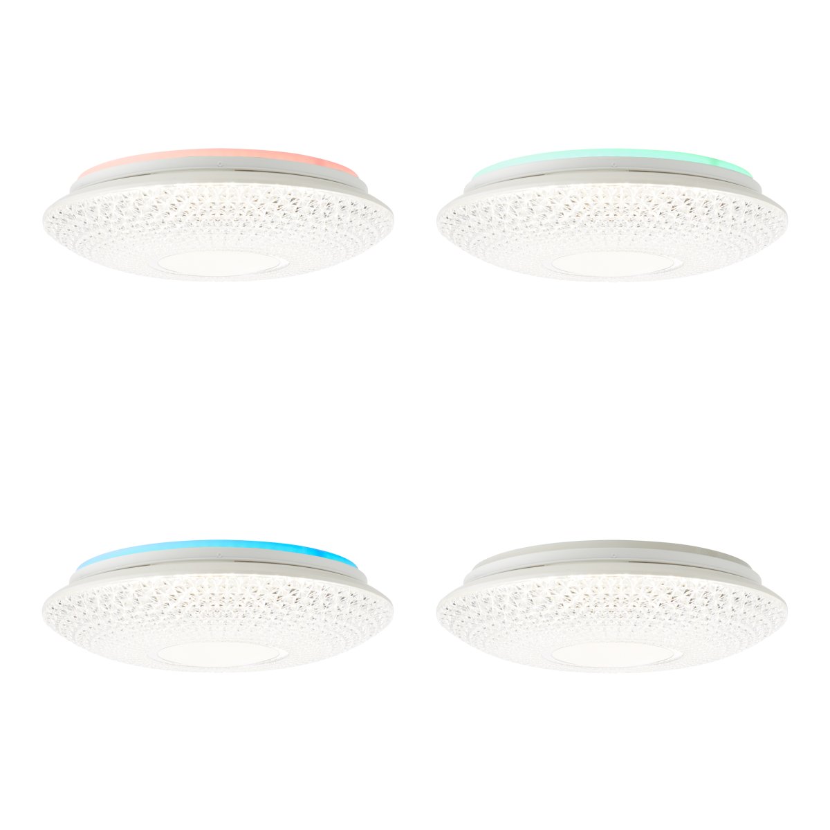 Lucian Ø40 Blanc plafonnier De Brilliant - Le panneau LED est entour&eacute; d'un abat-jour transparent &agrave; petits prismes, cr&eacute;ant un magnifique jeu de lumi&egrave;re dans la pi&egrave;ce lorsqu'il est allum&eacute;.