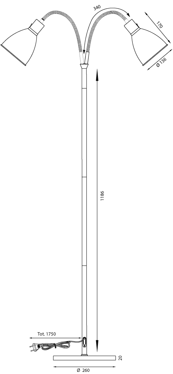 Idre 2 Blanc lampadaire De Aneta Lighting - Le lampadaire Idre avec double tête de lampe a un design classique en métal laqué blanc et des anneaux décoratifs de couleur chrome.