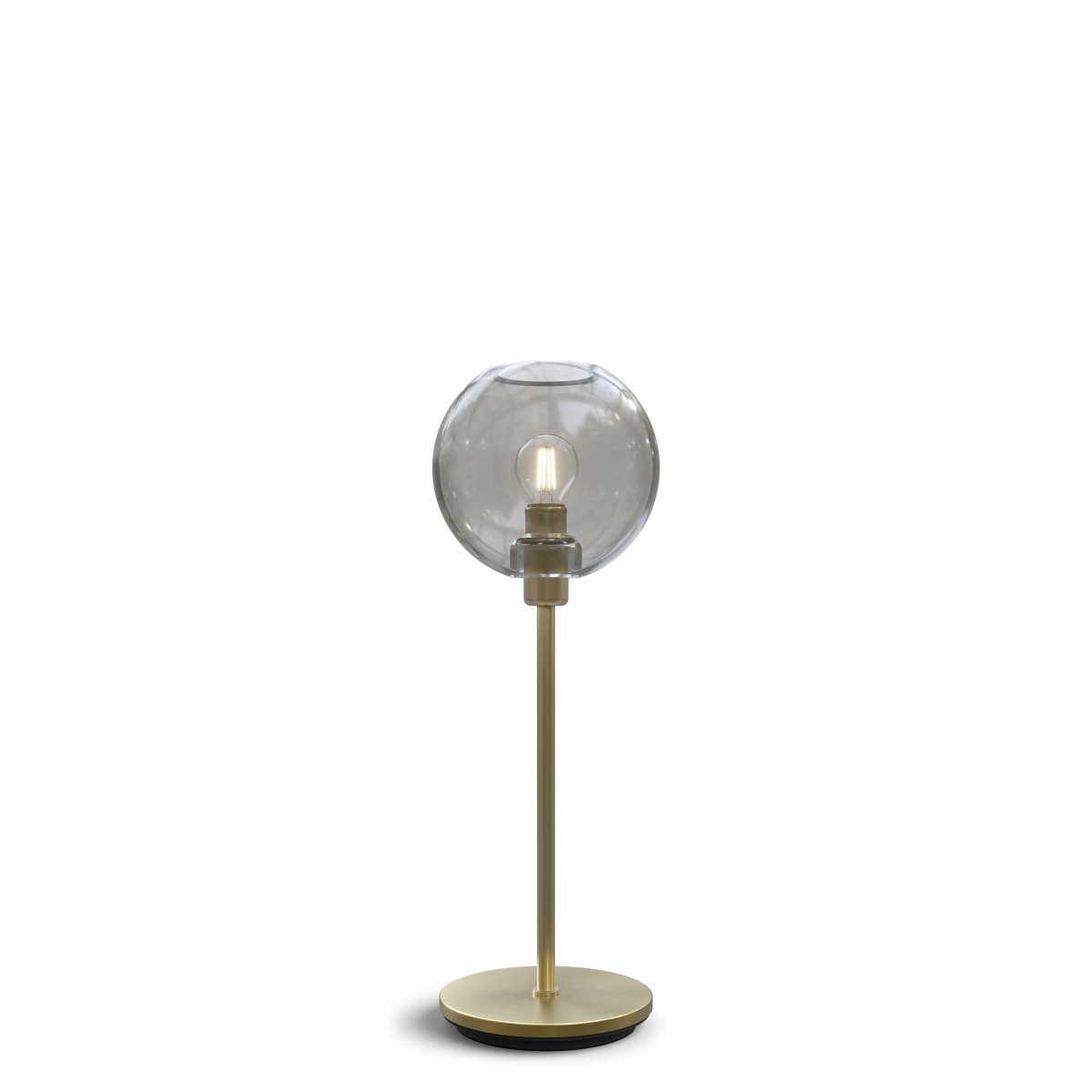 Gloria 46cm Laiton/fumée lampe de table De Belid - Gloria a un design simple et &eacute;l&eacute;gant avec une base de lampe en m&eacute;tal et un abat-jour rond en verre.