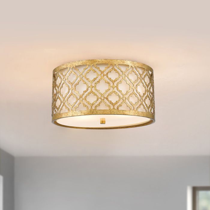 Arabella Ø40 Or plafonnier De Elstead Lighting - La base en verre blanc assure une r&eacute;partition homog&egrave;ne et sans &eacute;blouissement de la lumi&egrave;re.