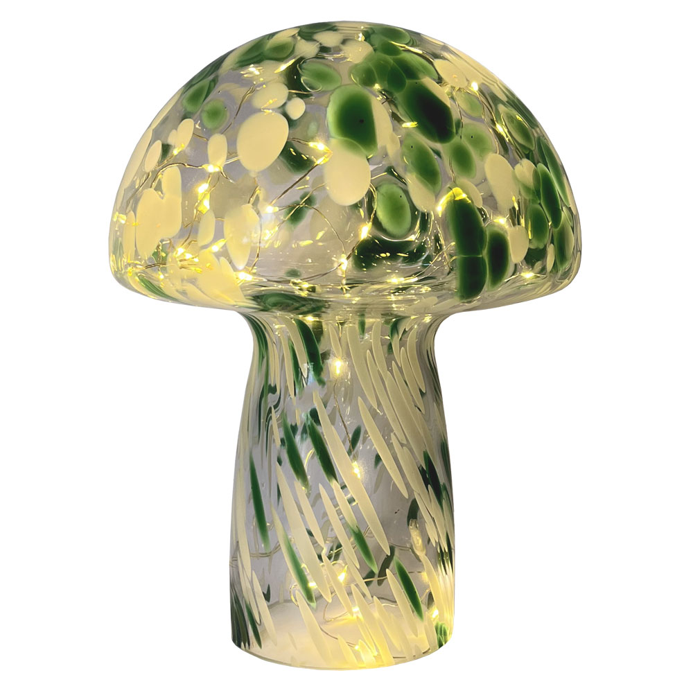 Mushroom 23cm Vert lampe de table De Pixie Design - La lampe champignon de Pixie Design a un beau design avec une surface marbr&eacute;e en vert et blanc.