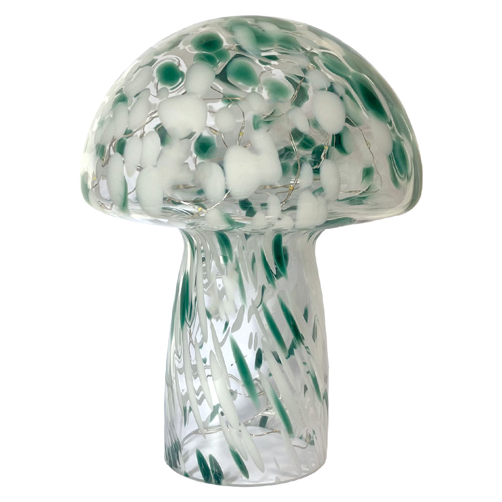 Mushroom 23cm Vert lampe de table De Pixie Design - La lampe champignon de Pixie Design a un beau design avec une surface marbr&eacute;e en vert et blanc.