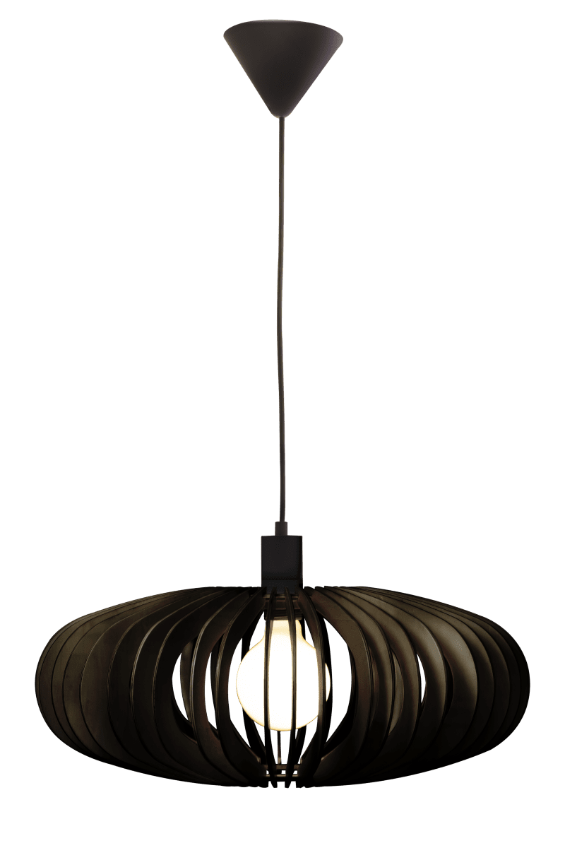 Arcos Ø50 Noir suspension De Aneta Lighting - L'élégant plafonnier Arcos est composé de lattes de contreplaqué de forme légèrement arrondie, qui créent un magnifique jeu d'ombre et de lumière.
