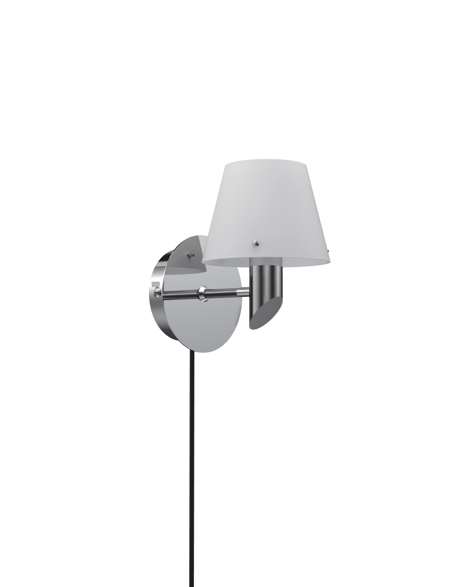 Gil Ø10 Chrome lampe de lecture De Herstal - L'abat-jour en verre opale assure une diffusion subtile de la lumi&egrave;re et, associ&eacute; &agrave; la structure chrom&eacute;e, conf&egrave;re &agrave; Gil une atmosph&egrave;re, une pr&eacute;sence et l'expression caract&eacute;ristique de Herstal.