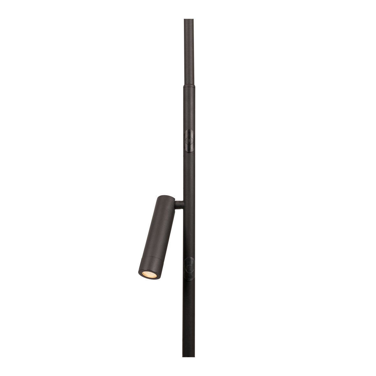Celeste 2 Noir lampadaire De Lucide - Ce spot offre 862 lumens pour une puissance de 21 watts, tandis que le spot orientable fournit 250 lumens pour une puissance de 3 watts, tous deux avec une lumi&egrave;re blanc chaud (2700 K).