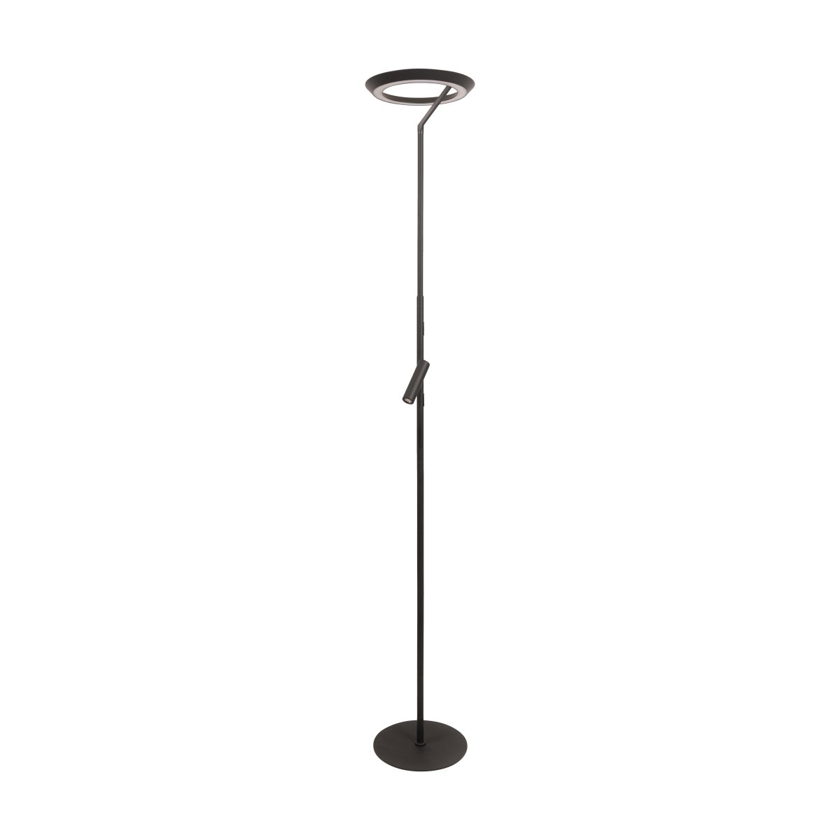 Celeste 2 Noir lampadaire De Lucide - Ce spot offre 862 lumens pour une puissance de 21 watts, tandis que le spot orientable fournit 250 lumens pour une puissance de 3 watts, tous deux avec une lumi&egrave;re blanc chaud (2700 K).