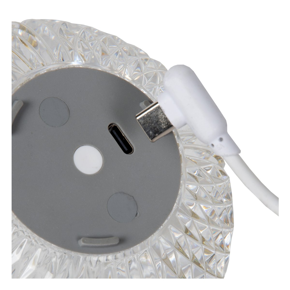 Cintra 9cm Transparent portable De Lucide - Gr&acirc;ce au c&acirc;ble USB-C de 40 cm fourni, elle se recharge compl&egrave;tement en 3 heures et offre jusqu'&agrave; 24 heures d'autonomie &agrave; faible intensit&eacute; et jusqu'&agrave; 3 heures &agrave; intensit&eacute; maximale.