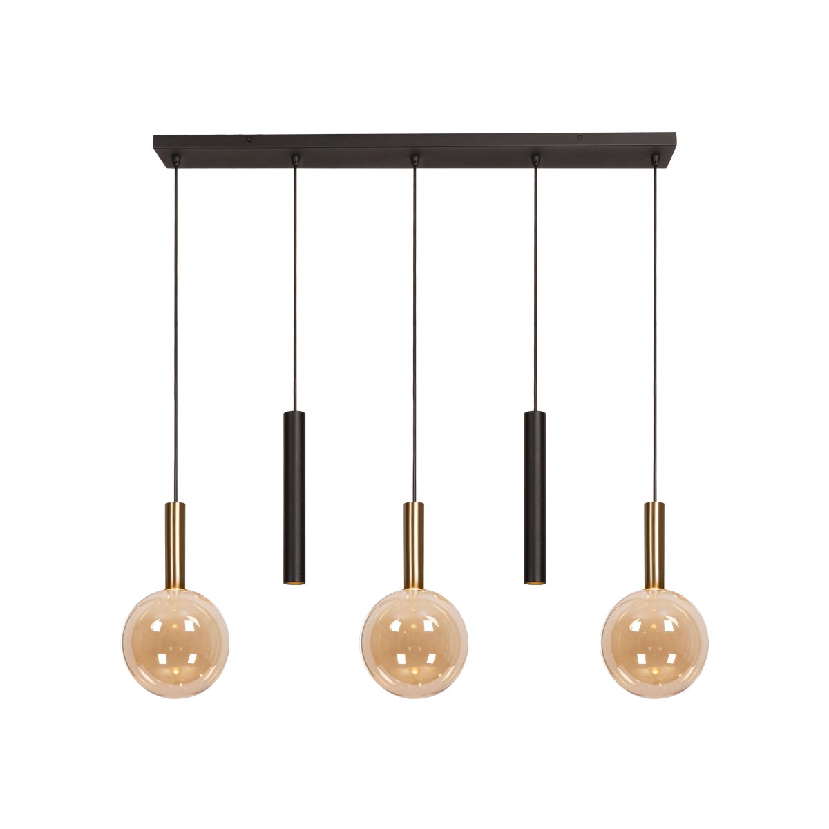 Josiane 105cm Noir suspension De Lucide - L'&eacute;l&eacute;gante suspension Josiane, en m&eacute;tal et verre, allie design moderne et d&eacute;tails chaleureux.