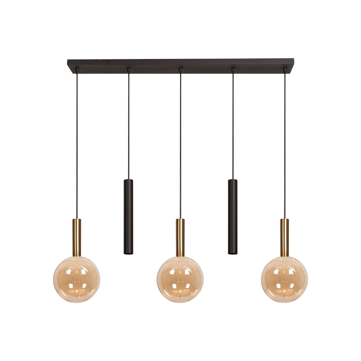 Josiane 105cm Noir suspension De Lucide - L'&eacute;l&eacute;gante suspension Josiane, en m&eacute;tal et verre, allie design moderne et d&eacute;tails chaleureux.