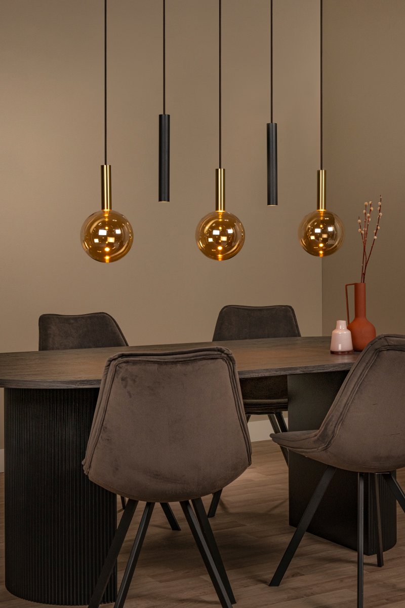 Josiane 105cm Noir suspension De Lucide - L'&eacute;l&eacute;gante suspension Josiane, en m&eacute;tal et verre, allie design moderne et d&eacute;tails chaleureux.