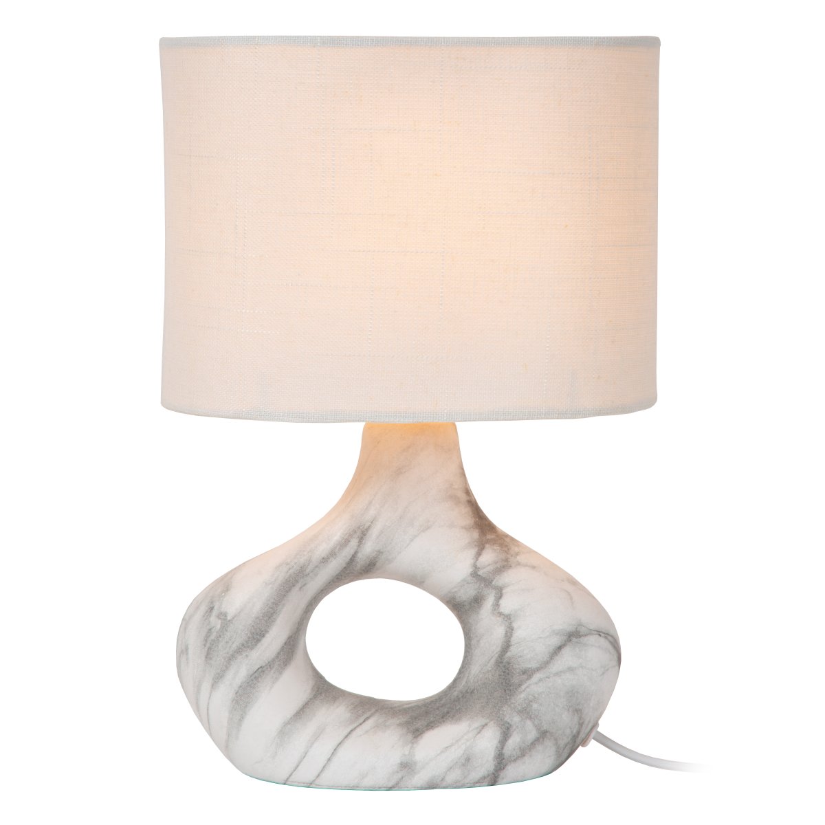 Tomeo 30cm Blanc lampe de table De Lucide - Son pied en céramique, orné d'un magnifique motif marbré dans des tons de gris et de blanc, lui confère un caractère unique.