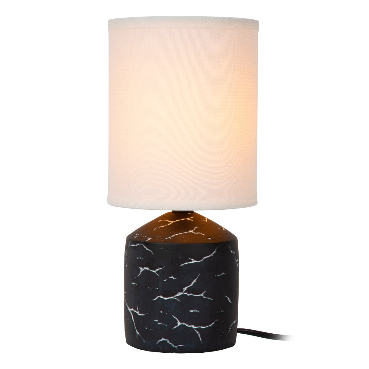 Fran 30cm Noir lampe de table De Lucide - Le motif blanc irrégulier du pied crée un effet marbré et offre un magnifique contraste avec la surface sombre.
