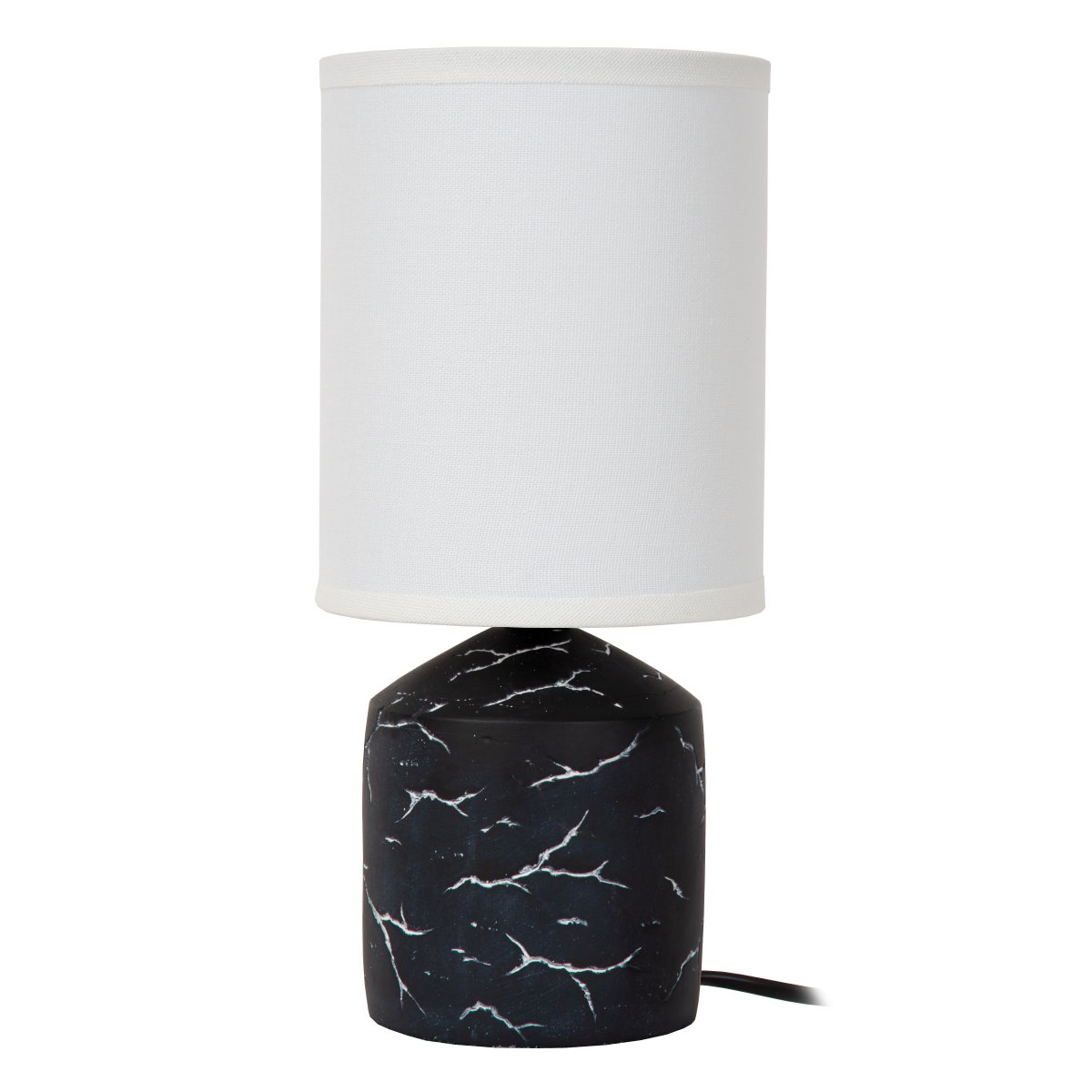 Fran 30cm Noir lampe de table De Lucide - Le motif blanc irrégulier du pied crée un effet marbré et offre un magnifique contraste avec la surface sombre.