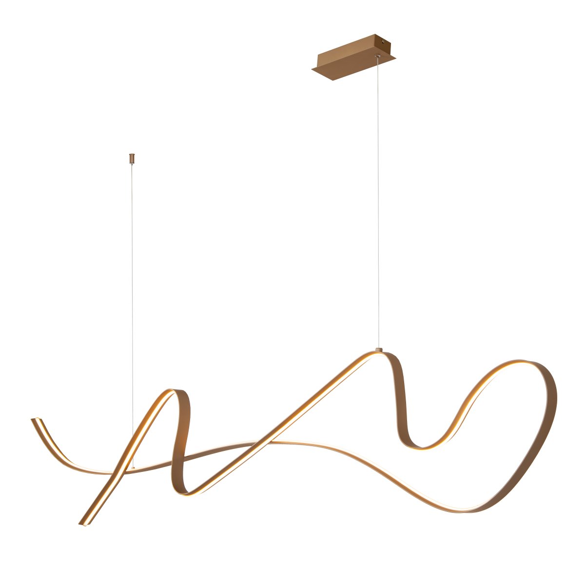 Lambada 165cm Champagne suspension De Lucide - La bande LED int&eacute;gr&eacute;e diffuse une lumi&egrave;re blanche chaude et vive qui illumine efficacement la pi&egrave;ce tout en cr&eacute;ant une ambiance chaleureuse.