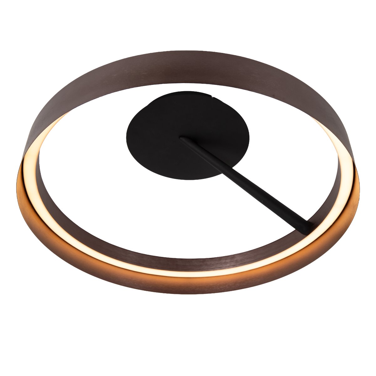 Leonard Ø55 Brun plafonnier De Lucide - Son abat-jour rond int&egrave;gre une bande LED qui diffuse une lumi&egrave;re vive et uniforme, id&eacute;ale pour les pi&egrave;ces o&ugrave; un bon &eacute;clairage est essentiel.