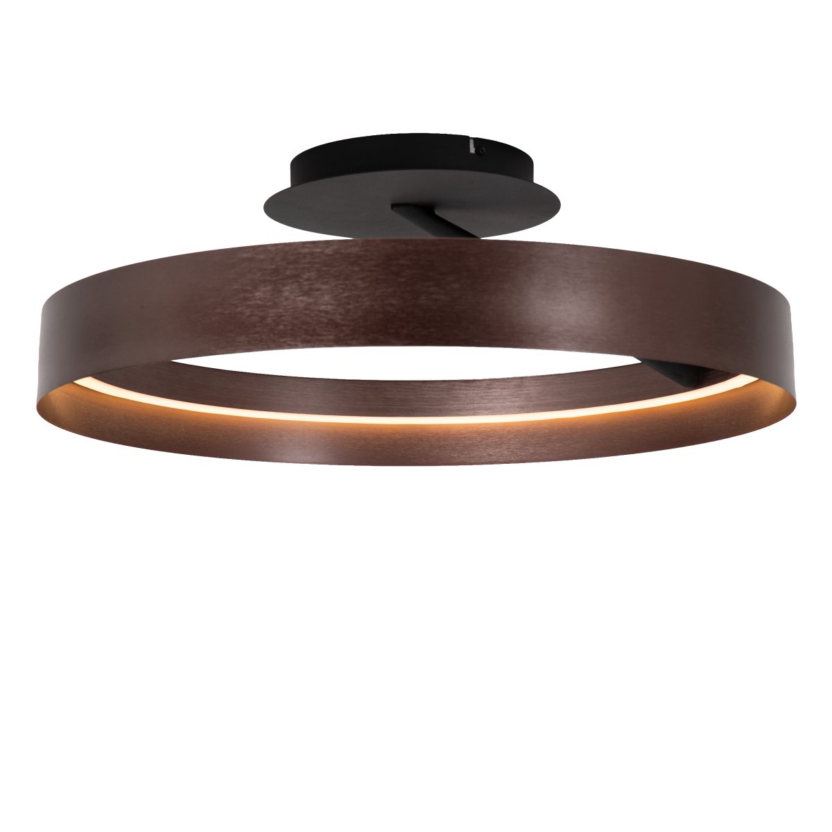 Leonard Ø55 Brun plafonnier De Lucide - Son abat-jour rond int&egrave;gre une bande LED qui diffuse une lumi&egrave;re vive et uniforme, id&eacute;ale pour les pi&egrave;ces o&ugrave; un bon &eacute;clairage est essentiel.