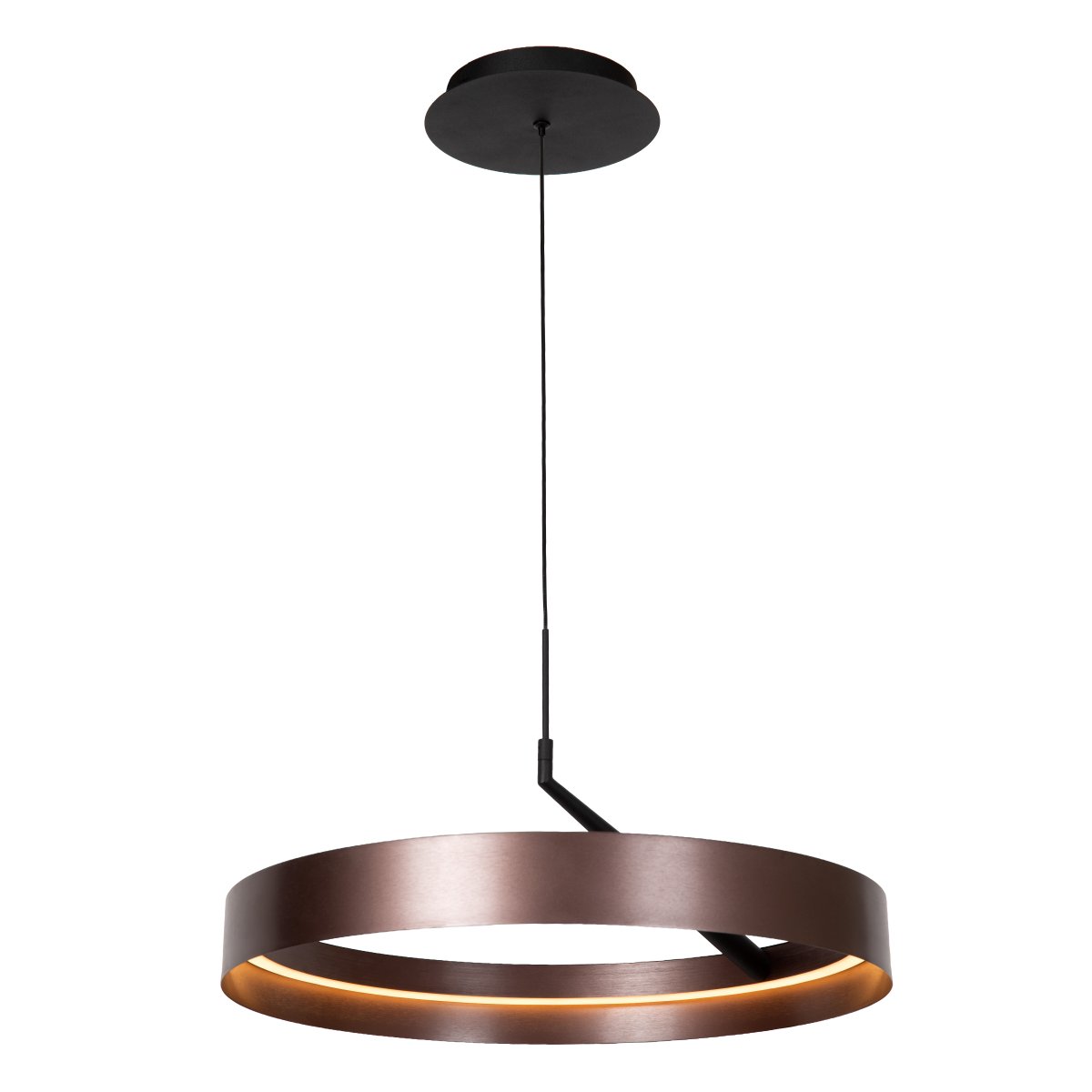 Leonard Ø55 Brun suspension De Lucide - La lumi&egrave;re est dimmable sur trois niveaux gr&acirc;ce &agrave; un interrupteur mural standard, permettant ainsi d'ajuster facilement la luminosit&eacute; selon les besoins.