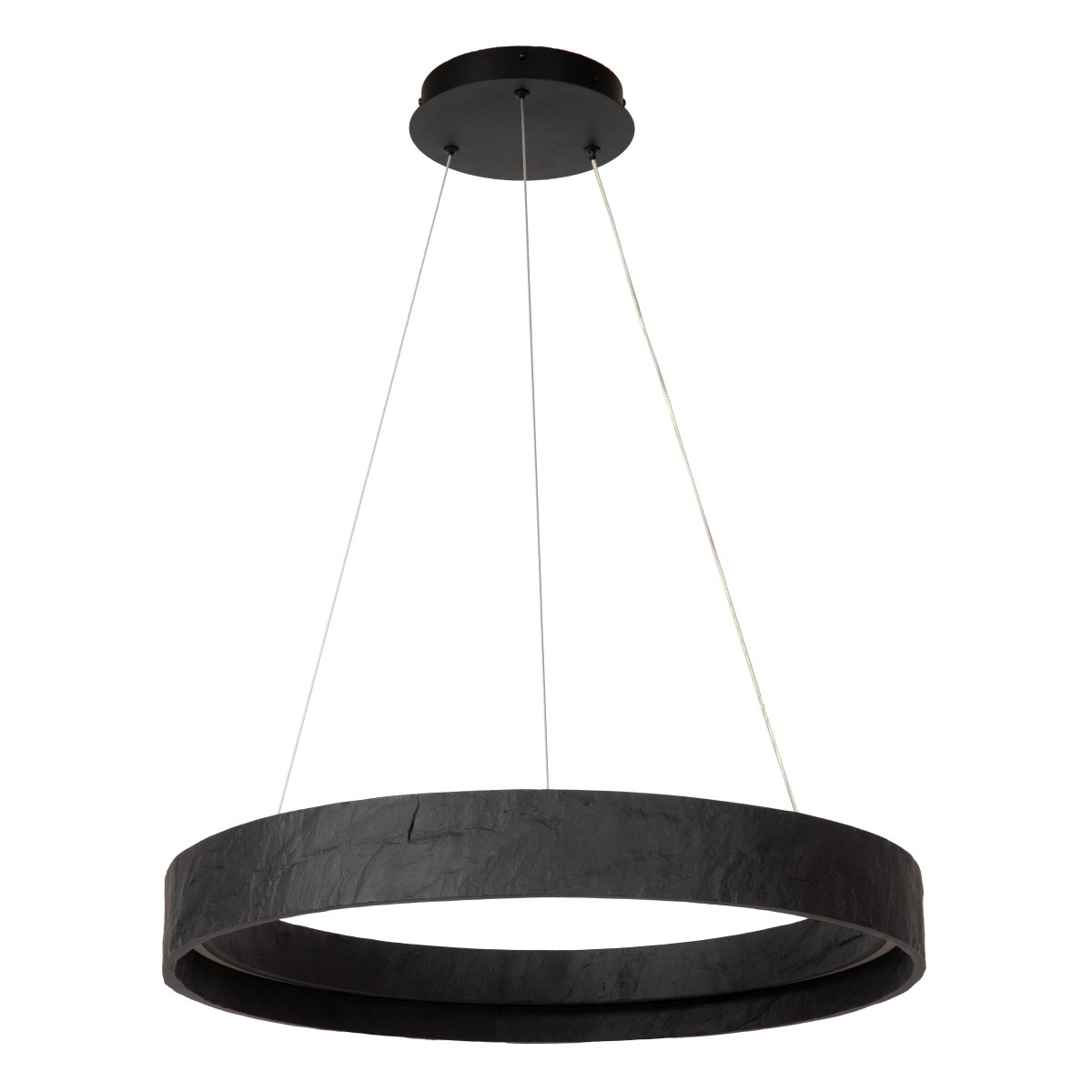 Adelante Ø60 Noir suspension De Lucide - Son abat-jour rond s&eacute;duit par sa texture irr&eacute;guli&egrave;re et vibrante, lui conf&eacute;rant un aspect exclusif et cr&eacute;ant l'illusion de la pierre naturelle.