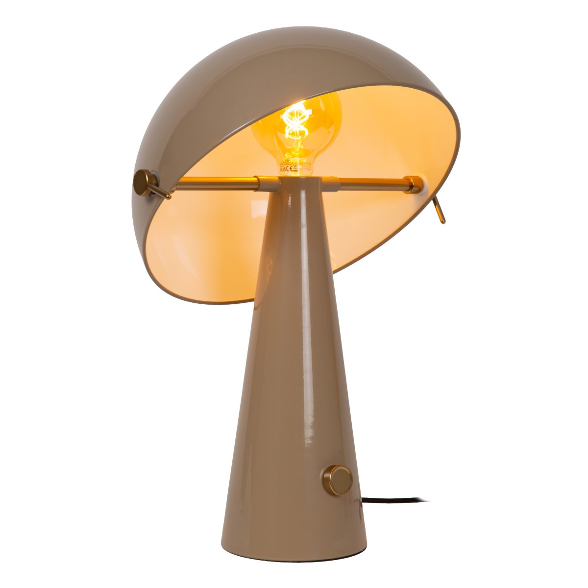 Barone 52cm Taupe lampe de table De Lucide - Son abat-jour original est inclinable, permettant de moduler l'&eacute;clairage et de diriger la lumi&egrave;re pr&eacute;cis&eacute;ment o&ugrave; vous le souhaitez.