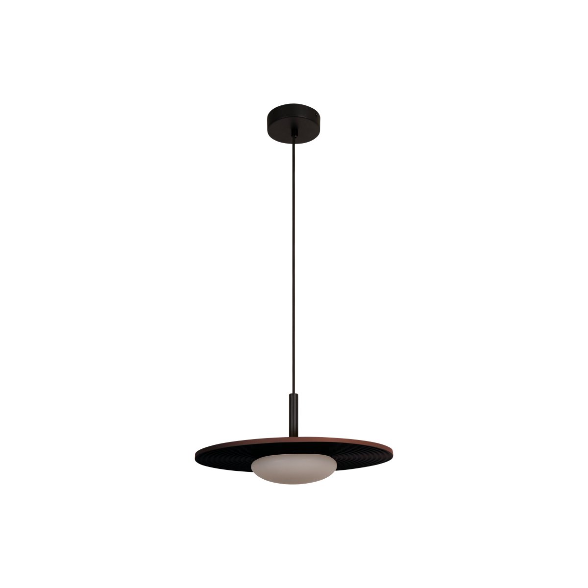 Carmino Ø38 Terre cuite suspension De Lucide - Le dessous nervuré de l'abat-jour crée une texture décorative et s'harmonise parfaitement avec les détails en métal noir de la lampe.