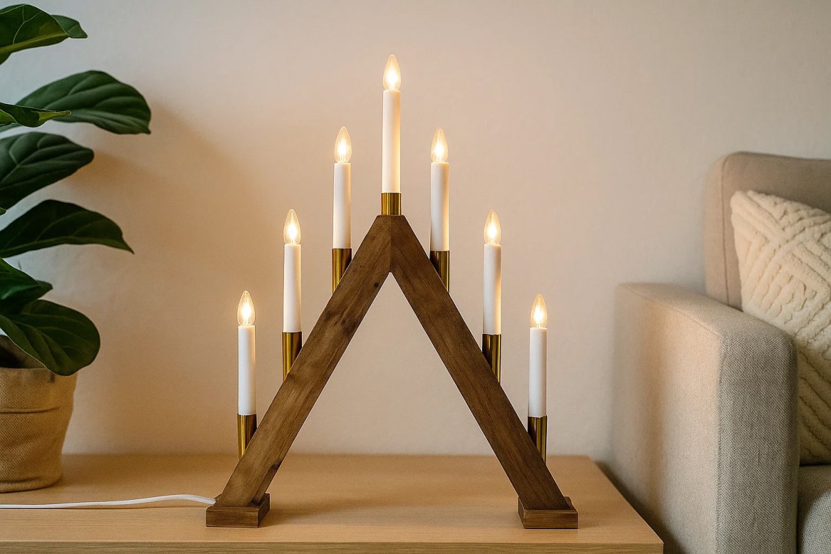 Hilda 7 Bois De Pixie Design - Hilda est un chandelier classique &agrave; sept bras en bois.