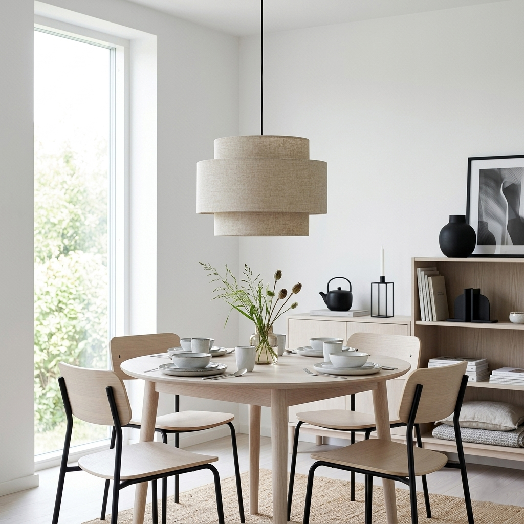 Hilma Ø55 Beige suspension De Cottex - Le tissu beige diffuse une lumi&egrave;re chaleureuse et accueillante, rendant Hilma polyvalente et facile &agrave; assortir &agrave; tout type de mobilier.