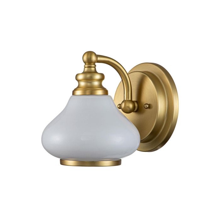 Ainsley Ø16 Laiton brossé lampe de salle de bain De Elstead Lighting - Placez-le pr&egrave;s de votre miroir de salle de bain pour un &eacute;clairage &agrave; la fois esth&eacute;tique et fonctionnel.