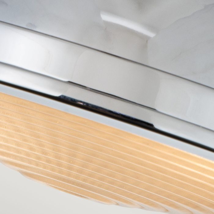 Amelia Ø32 Chrome plafonnier De Elstead Lighting - Amelias klassiska plafonddesign f&ouml;rnyar vintage-detaljer med en gjuten glasdiffusor, en gjuten metallram i polerad krom och dekorativa sp&auml;nnen.