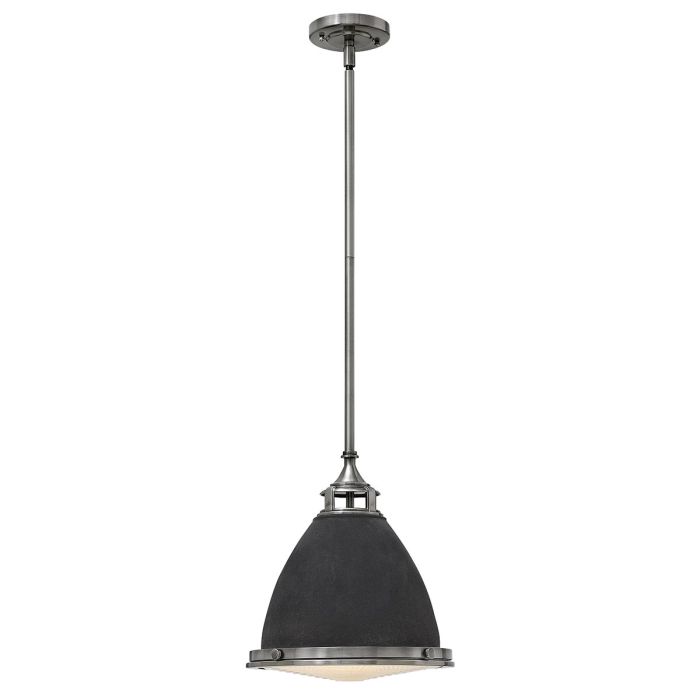 Amelia Ø32 Zinc antique suspension De Elstead Lighting - Kupolen har en etsad prismatisk bottenlins, och denna helmetalliska versionen i antik-zink har en autentisk vintagelook.