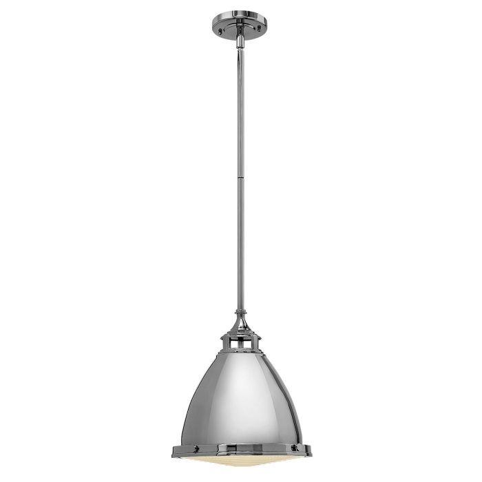 Amelia Ø32 Nickel suspension De Elstead Lighting - Kupolen har en etsad prismatisk bottenlins, och denna helmetalliska versionen i polerad nickel har en autentisk vintagelook.