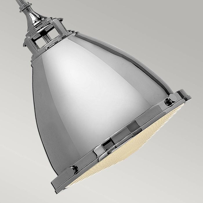 Amelia Ø32 Nickel suspension De Elstead Lighting - Kupolen har en etsad prismatisk bottenlins, och denna helmetalliska versionen i polerad nickel har en autentisk vintagelook.