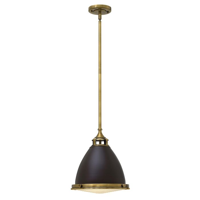 Amelia Ø32 Bronze/laiton suspension De Elstead Lighting - Kupolen har en etsad prismatisk bottenlins, och denna helmetalliska versionen i brons och m&auml;ssingdetaljer har en autentisk vintagelook.