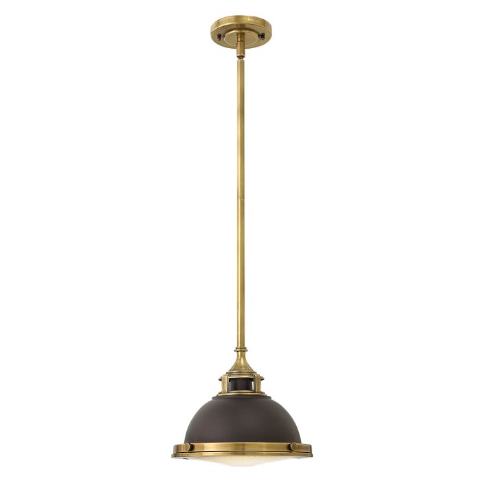 Amelia Ø30 Bronze/laiton suspension De Elstead Lighting - Kupolen har en etsad prismatisk bottenlins, och denna helmetalliska versionen i brons och m&auml;ssingdetaljer har en autentisk vintagelook.