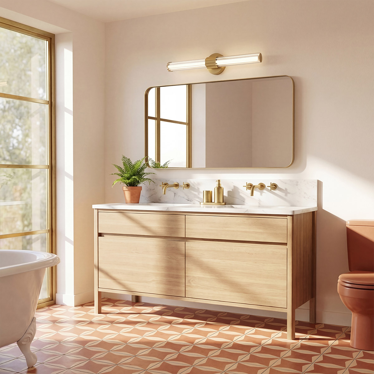 Georgette 60cm Laiton lampe de salle de bain De Elstead Lighting - Certifiée IP44, Georgette est parfaitement adaptée à une utilisation en salle de bain.
