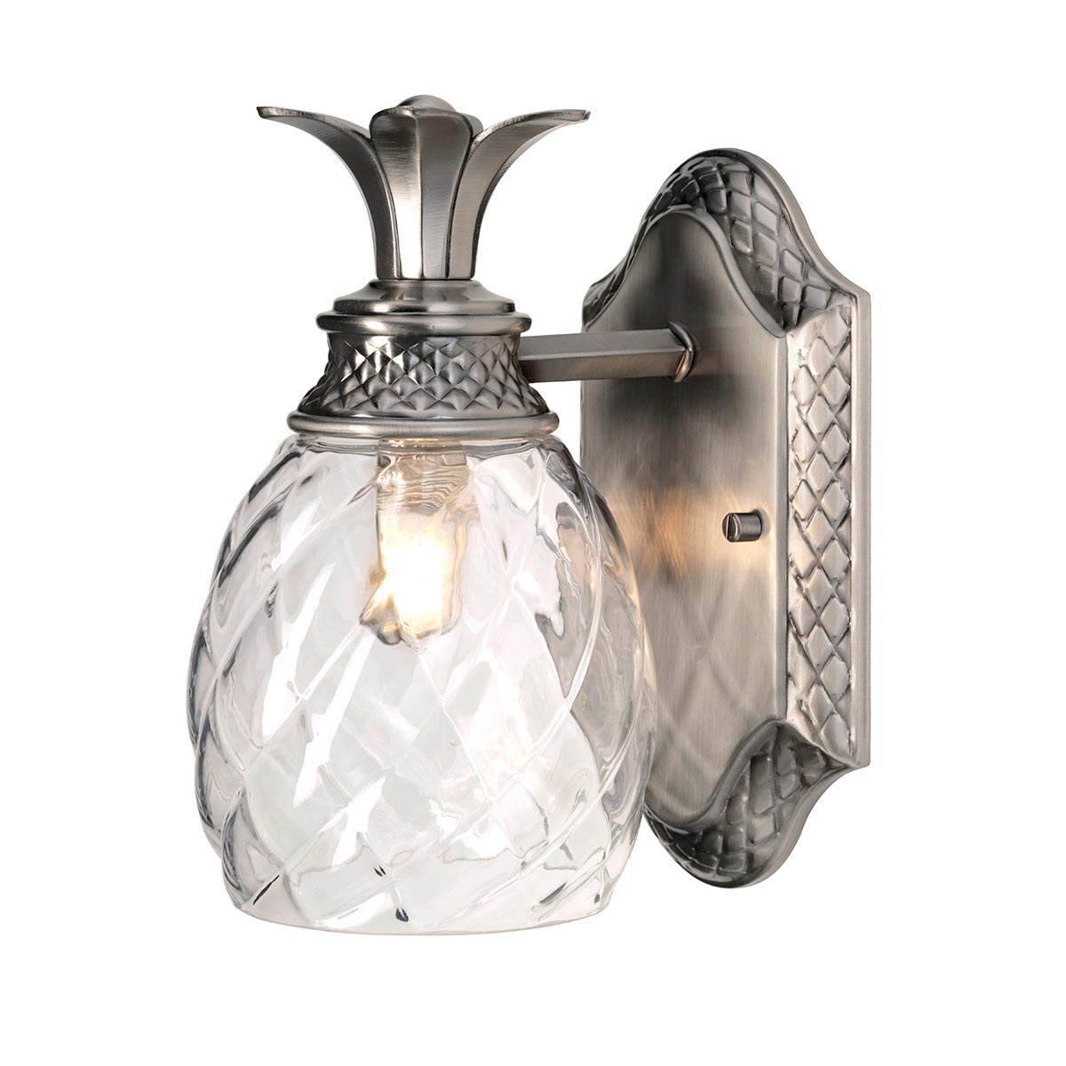 Plantation Ø12 Nickel antique poli lampe de salle de bain De Elstead Lighting - La ferronnerie sophistiquée en nickel poli est complétée par des détails décoratifs en forme de feuilles qui transmettent une sensation de luxe.