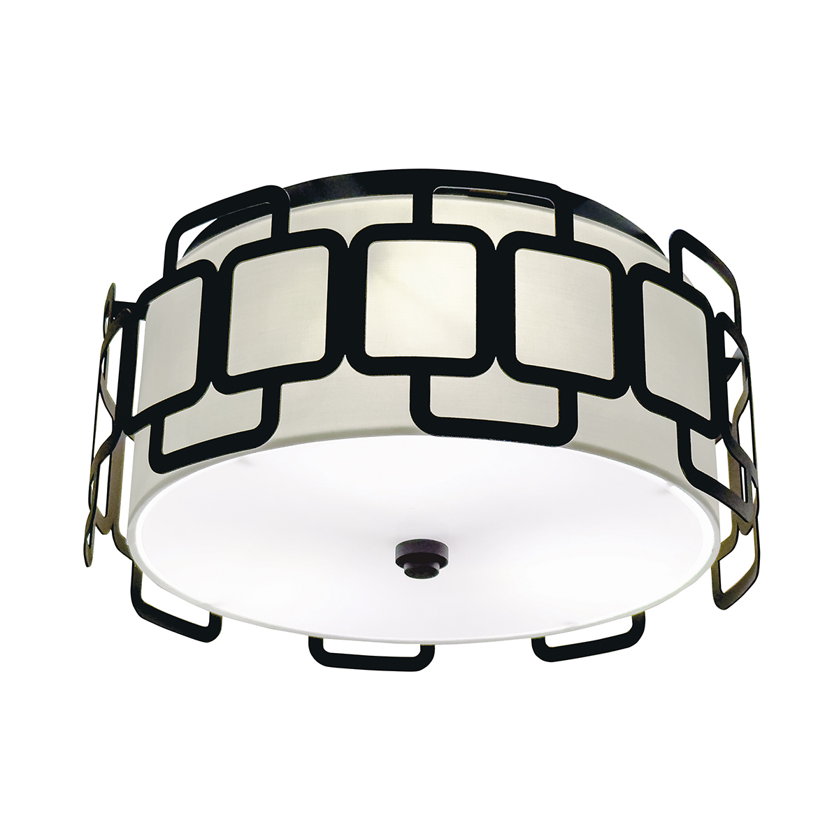 Sabina Ø38 Noir plafonnier De Elstead Lighting - Une base en plastique blanc assure une diffusion homog&egrave;ne et sans &eacute;blouissement de la lumi&egrave;re dans toute la pi&egrave;ce.