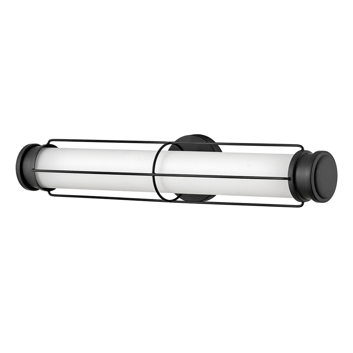 Saylor 60cm Noir lampe de salle de bain De Elstead Lighting - Fabriqu&eacute;e en m&eacute;tal noir mat, elle est dot&eacute;e d'un abat-jour allong&eacute; en verre opale qui diffuse une lumi&egrave;re douce et homog&egrave;ne.