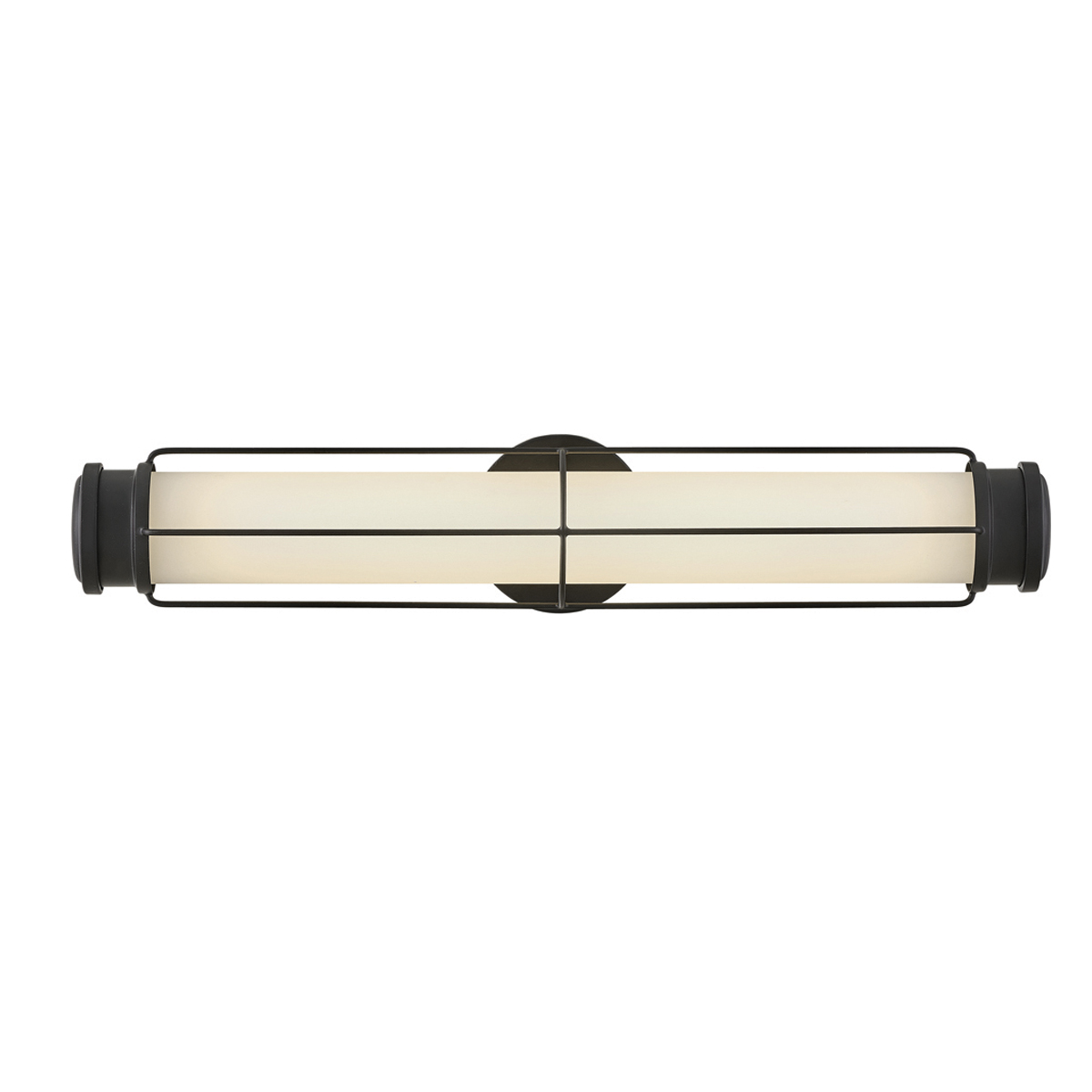Saylor 60cm Noir lampe de salle de bain De Elstead Lighting - Fabriqu&eacute;e en m&eacute;tal noir mat, elle est dot&eacute;e d'un abat-jour allong&eacute; en verre opale qui diffuse une lumi&egrave;re douce et homog&egrave;ne.
