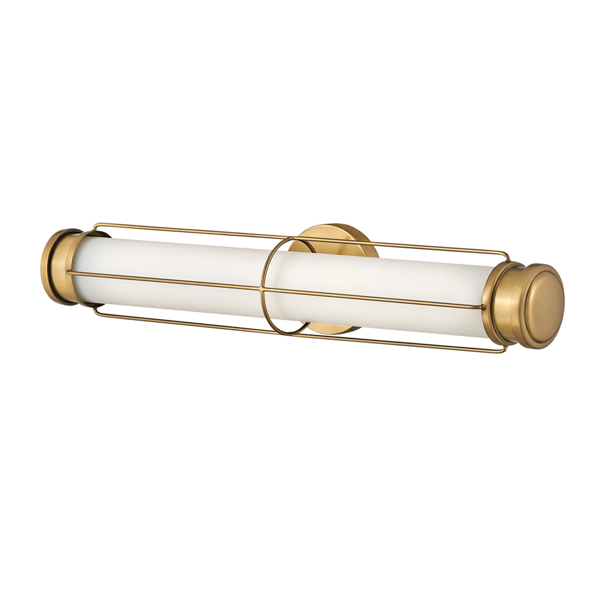 Saylor 60cm Laiton lampe de salle de bain De Elstead Lighting - Fabriqu&eacute;e en m&eacute;tal avec une finition laiton chaleureuse, elle est dot&eacute;e d'un abat-jour allong&eacute; en verre opale qui diffuse une lumi&egrave;re douce et homog&egrave;ne.