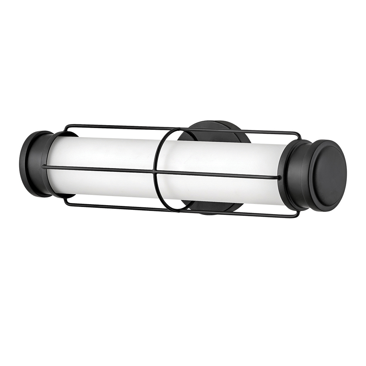 Saylor 43cm Noir lampe de salle de bain De Elstead Lighting - Fabriqu&eacute;e en m&eacute;tal noir mat, elle est dot&eacute;e d'un abat-jour allong&eacute; en verre opale qui diffuse une lumi&egrave;re douce et homog&egrave;ne.