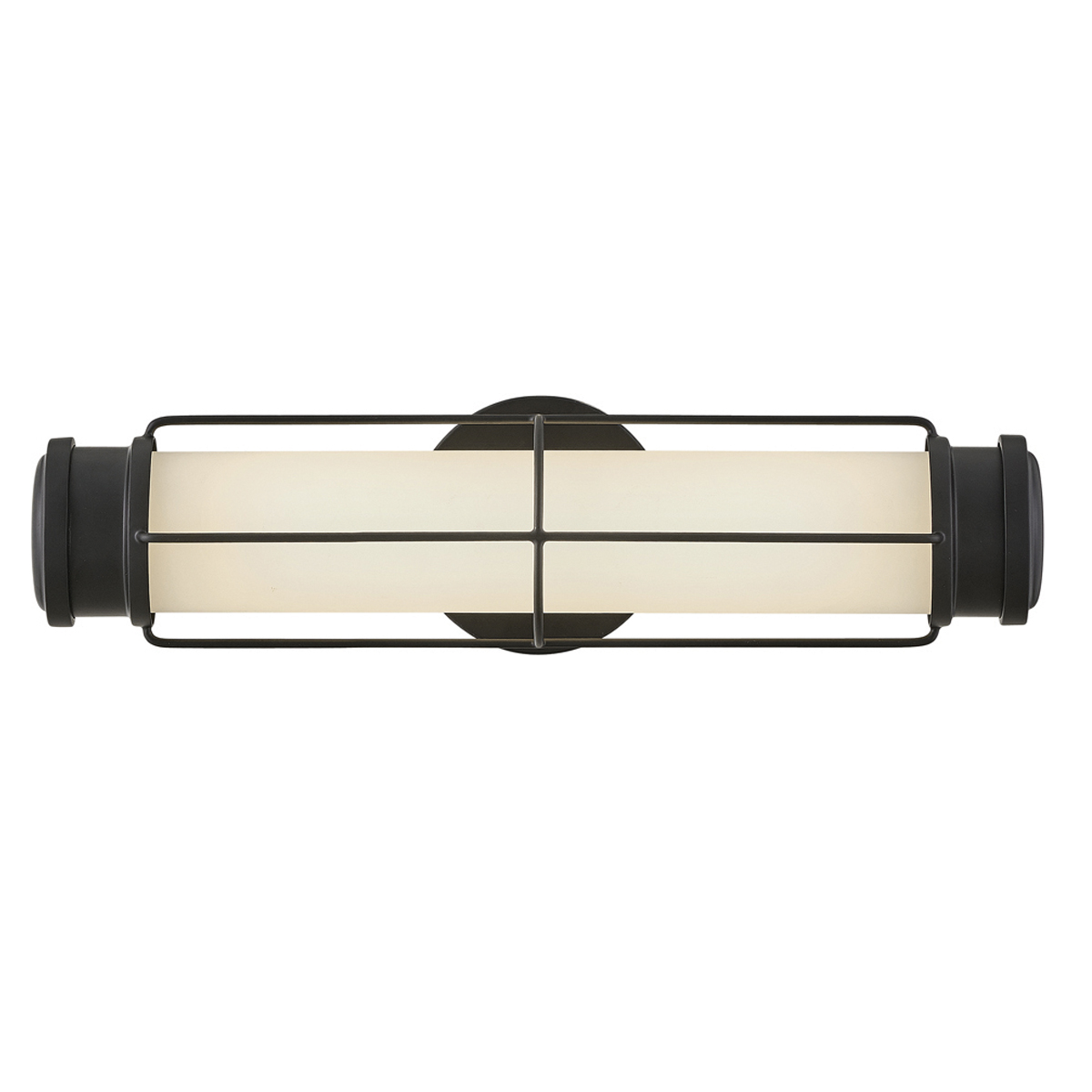 Saylor 43cm Noir lampe de salle de bain De Elstead Lighting - Fabriqu&eacute;e en m&eacute;tal noir mat, elle est dot&eacute;e d'un abat-jour allong&eacute; en verre opale qui diffuse une lumi&egrave;re douce et homog&egrave;ne.