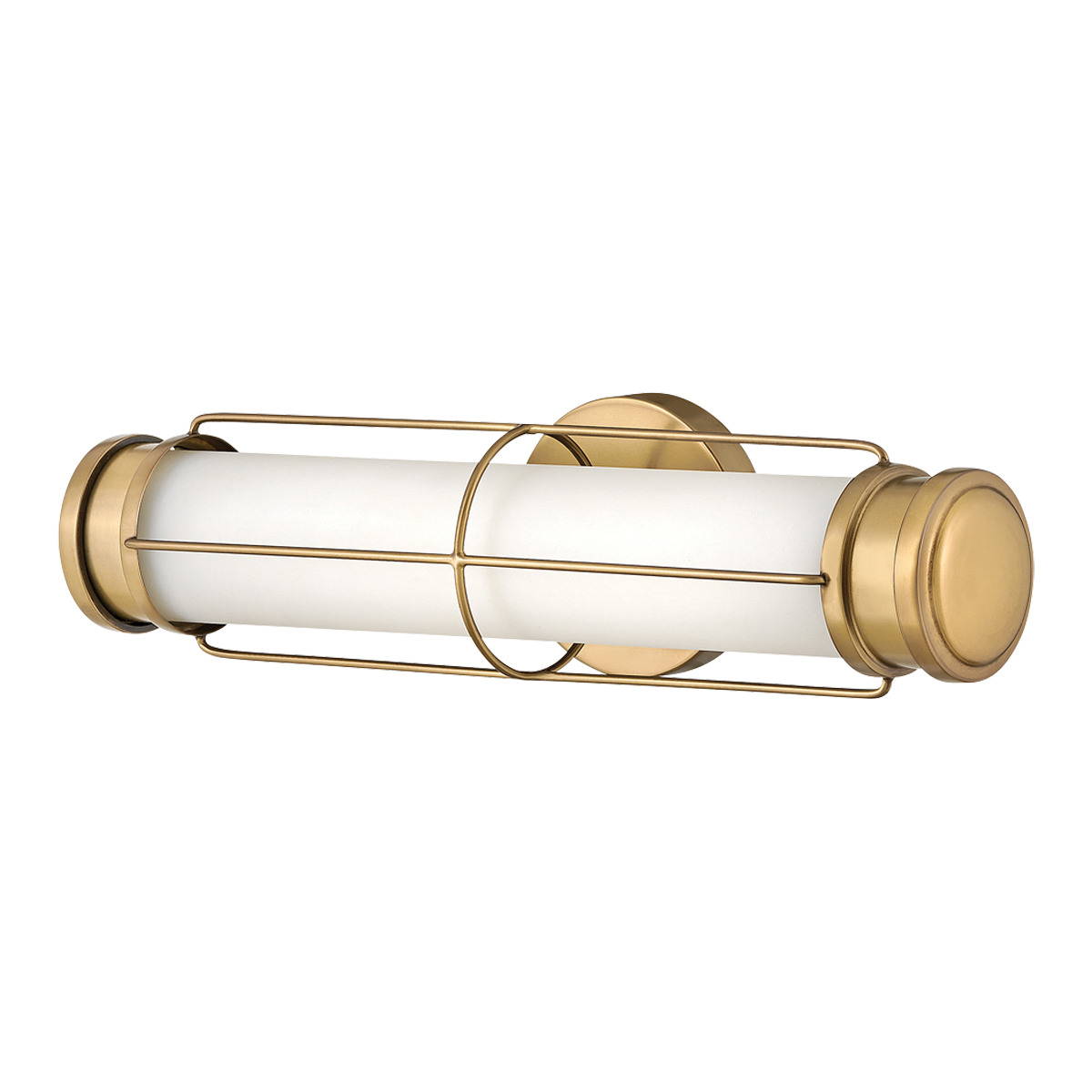 Saylor 43cm Laiton lampe de salle de bain De Elstead Lighting - Fabriqu&eacute;e en m&eacute;tal avec une finition laiton chaleureuse, elle est dot&eacute;e d'un abat-jour allong&eacute; en verre opale qui diffuse une lumi&egrave;re douce et homog&egrave;ne.