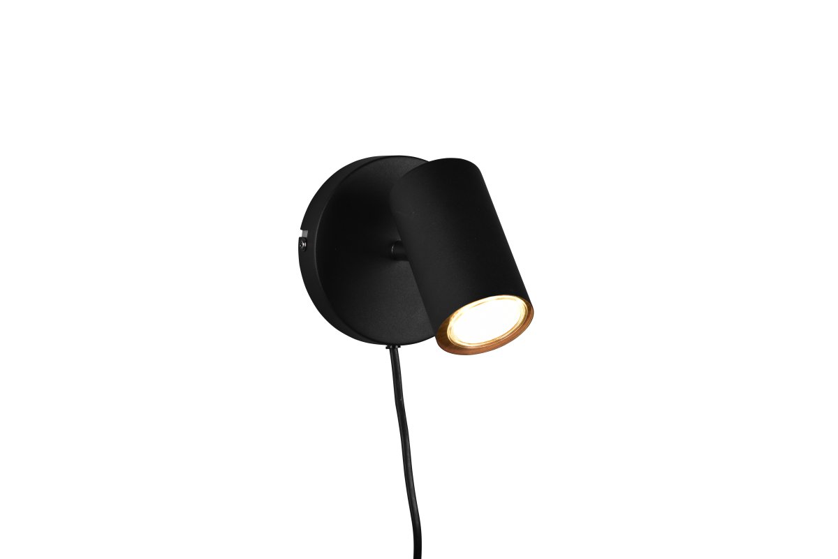 Marlina Noir lampe de lecture De Trio Lighting - Le spot orientable peut être aligné selon les besoins et la plaque murale mesure 12x12 cm.