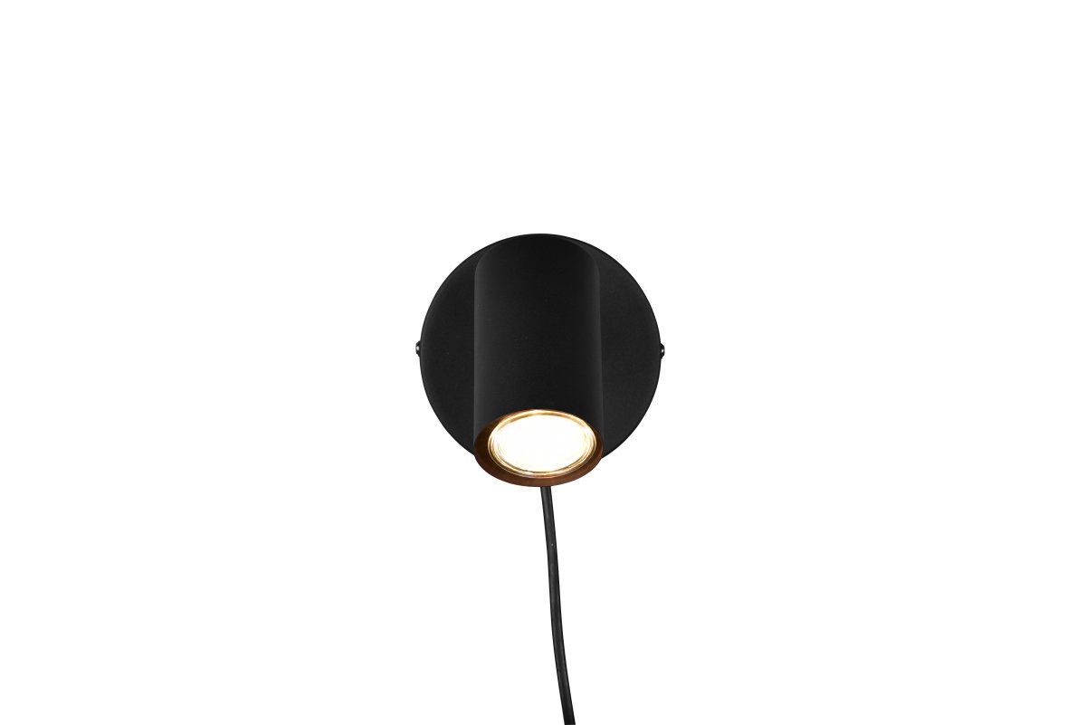 Marlina Noir lampe de lecture De Trio Lighting - Le spot orientable peut être aligné selon les besoins et la plaque murale mesure 12x12 cm.