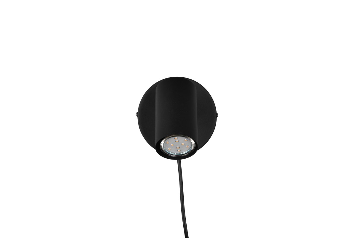 Marlina Noir lampe de lecture De Trio Lighting - Le spot orientable peut être aligné selon les besoins et la plaque murale mesure 12x12 cm.
