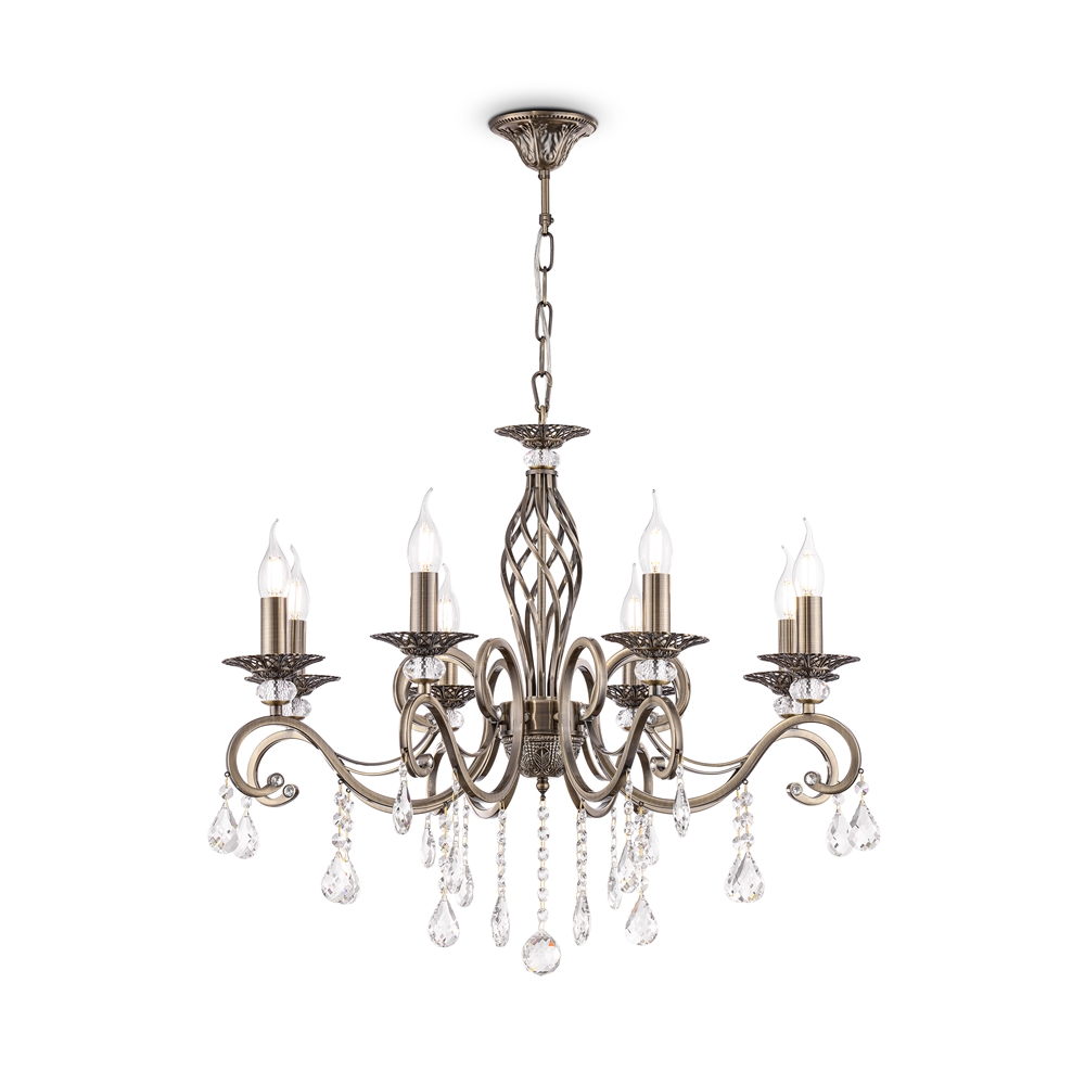 Grace Ø72 Bronze suspension De Maytoni - Son design classique avec des accoudoirs incurv&eacute;s et des d&eacute;tails en cristal cr&eacute;e une atmosph&egrave;re intemporelle et sophistiqu&eacute;e.