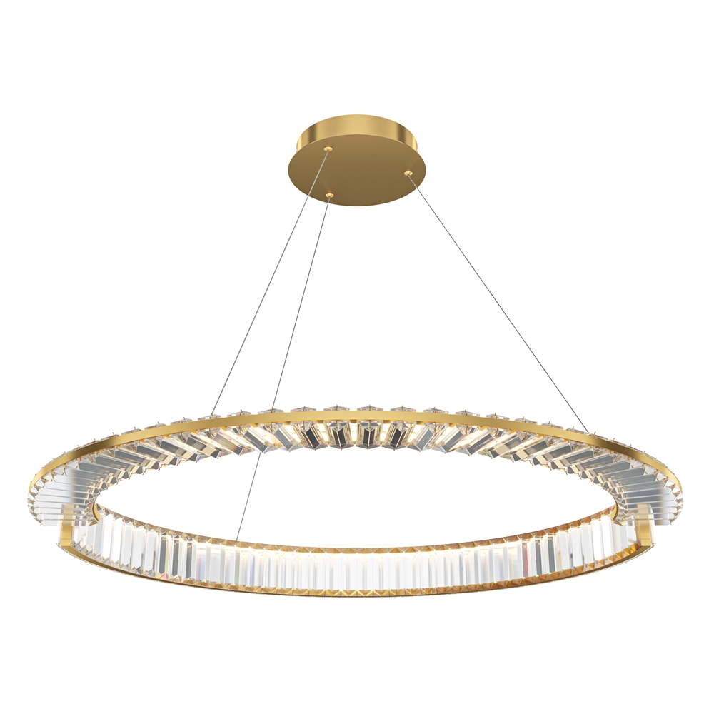 Krone Ø80 Laiton suspension De Maytoni - La technologie LED int&eacute;gr&eacute;e de 45 W d&eacute;livre un flux lumineux de 2925 lumens dans une temp&eacute;rature de couleur blanc chaud (3000 K).