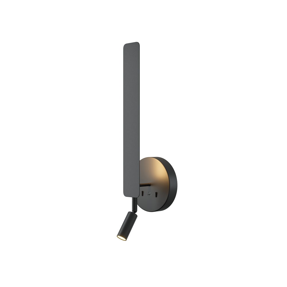 Combo 52cm Noir lampe de lecture De Maytoni - Il &eacute;met une lumi&egrave;re douce et indirecte vers le mur et dispose &eacute;galement d'un spot mobile - parfait comme lampe de chevet dans la chambre.