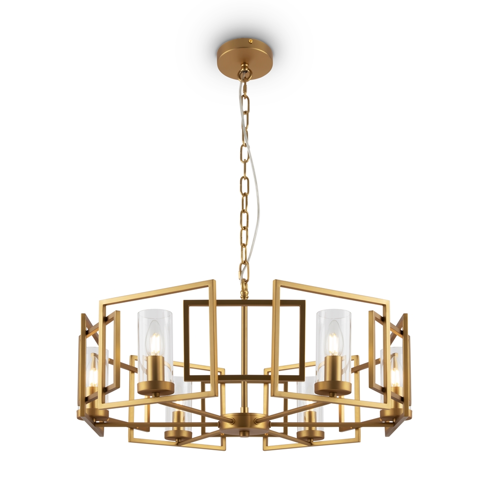 Bowi Ø65 Or suspension De Maytoni - Les d&ocirc;mes cylindriques en verre transparent entourent les sources lumineuses et assurent une distribution lumineuse atmosph&eacute;rique dans la pi&egrave;ce.